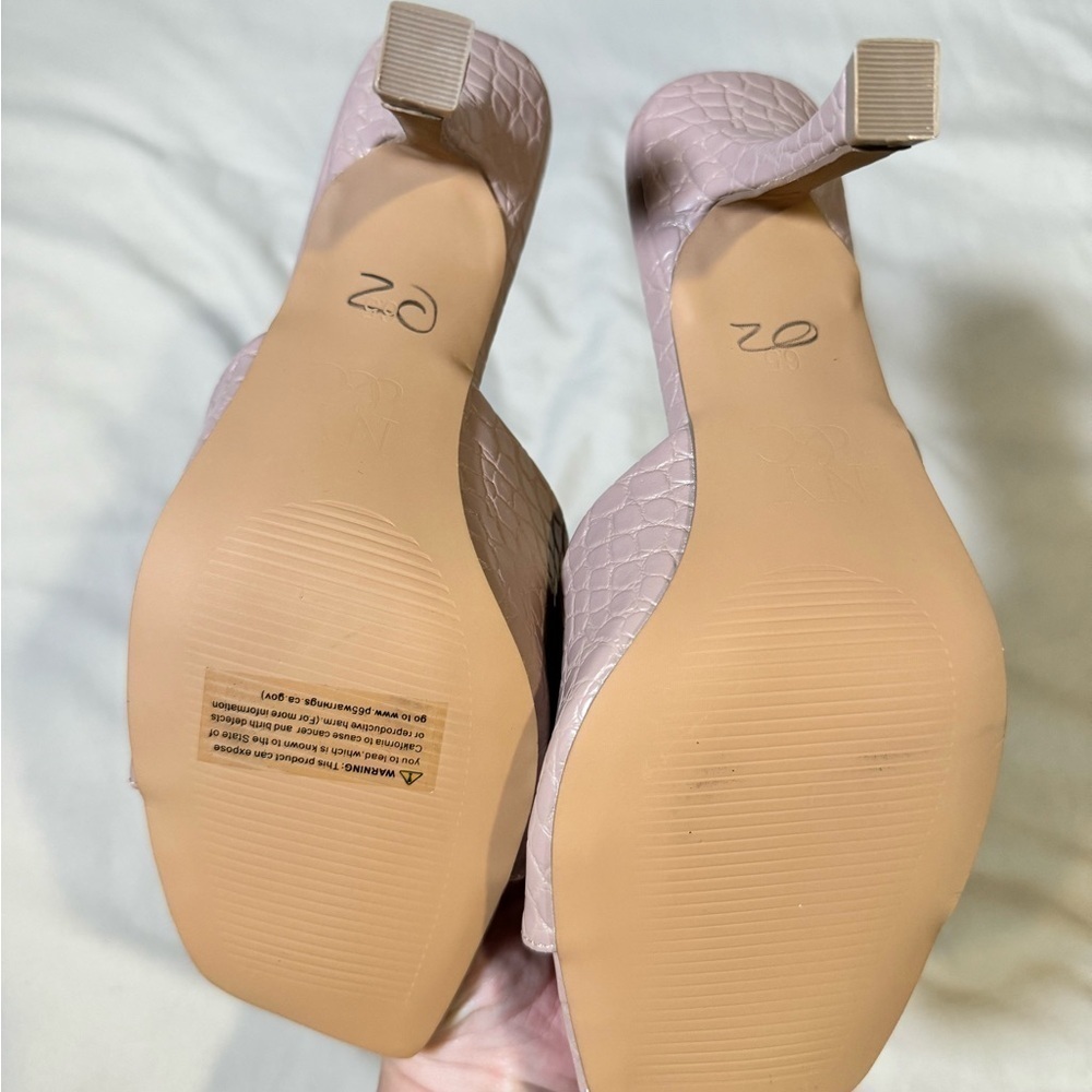 NY&C New York & Company Pink Crocodile Leather Square Open Toe Heels 6.5 - Picture 3 of 4